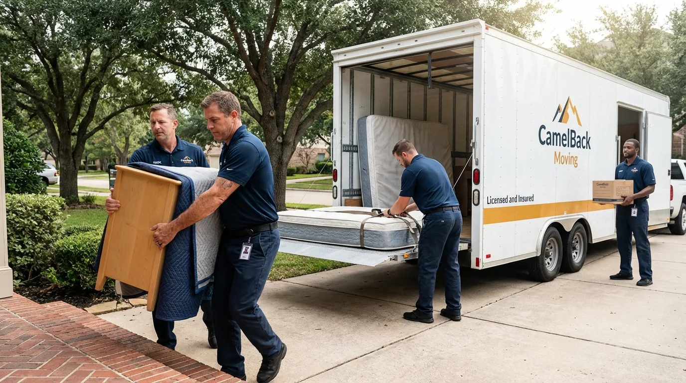 Crew loading residential truck for cross-state move from Cloverdale, CA